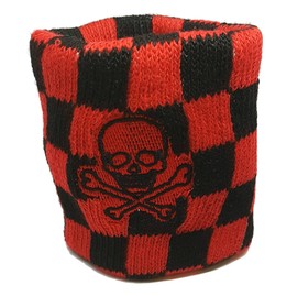 Vonchic Sport Sweatband Wrist Band Checkered Black Red Pirate Skull Cross Bone Logo Sports Sweatbands Wristbands 1Pair