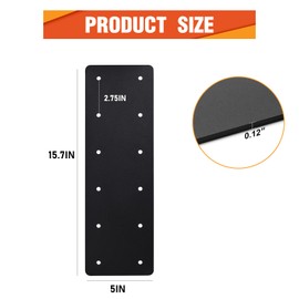 XZWMY Straight Steel Plate,15.7"x5" Heavy Duty Flat Mending Plate with Powder Coated Pergola Brackets,Truss Bracket,Post to Beam Connectors Repair Bracket,I Shape Strap for Wood 6x6 Lumber……