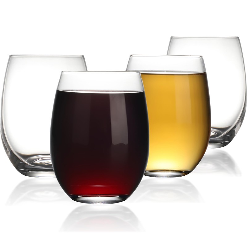 Stemless Wine Glass, Red & White 15oz Stemless Wine Glass