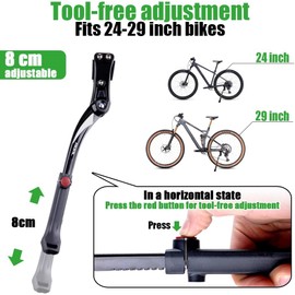 Bike Kickstand Adjustable, Rear Side Bicycle Kick Stand Suitable for 24-29 inch Bicycles, Aluminum Alloy Bicycle Kickstand for Mountain Bike/Road Bike/BMX/MTB