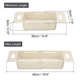 uxcell Extendable Over the Sink Strainer Fruit Vegetable Wash Basket Adjustable Colander for Kitchen Plastic Khaki