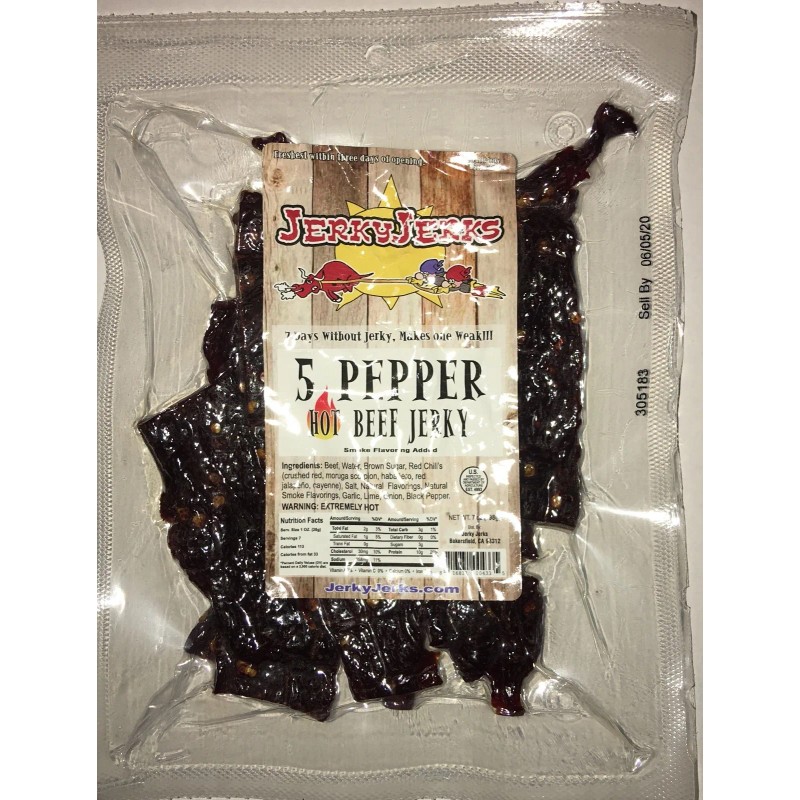 Jerky Jerks 5 Pepper Extreme Hot Beef Jerky