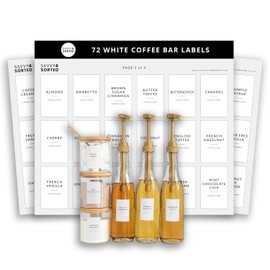 Minimalist Coffee Bar Labels Stickers - 72 Coffee Syrup Labels for Coffee Station Organizer - Coffee Labels for Coffee Bar Accessories Gifts Coffee Bar Organizer - Coffee Essentials