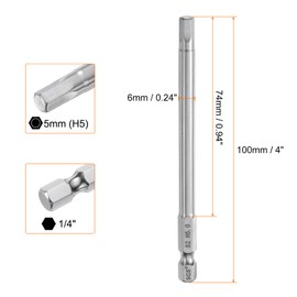 HARFINGTON 5pcs Hex Head Wrench Drill Bit 5mm (H5) Metric 1/4" Hex Shank 100mm (4") Long Magnetic S2 Steel Screwdriver Bits Industrial Grade Hexagon Flat Tip Drill Bits for Screws