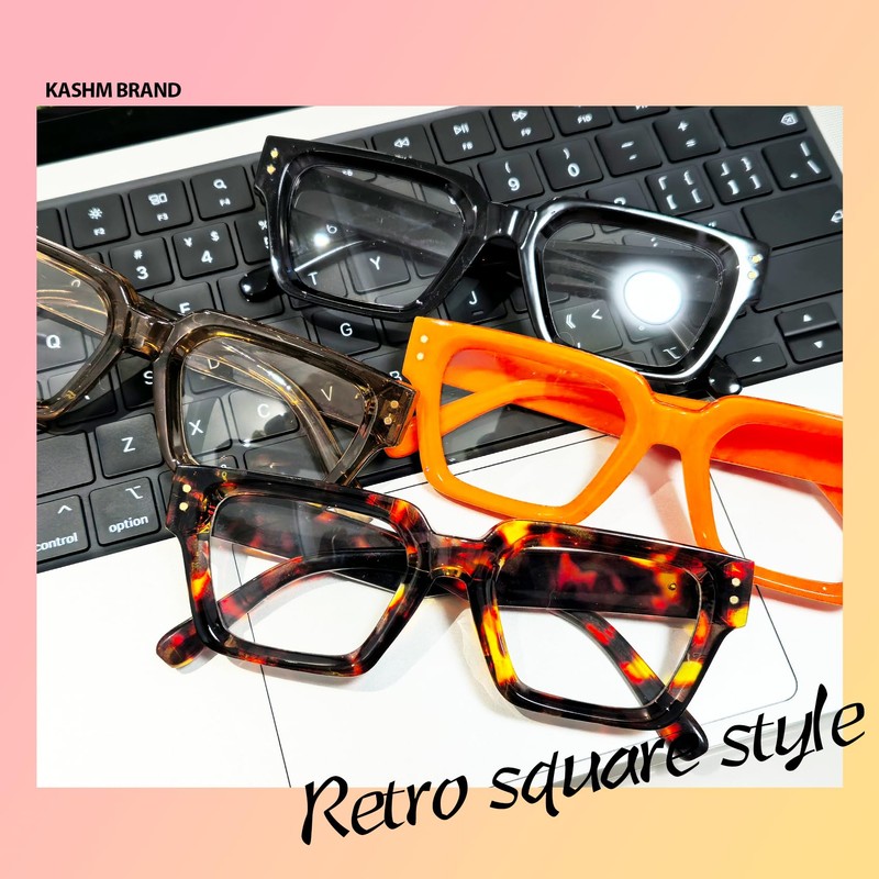 Kashm Thick Square Frame Glasses for Women Men Retro Non-prescription