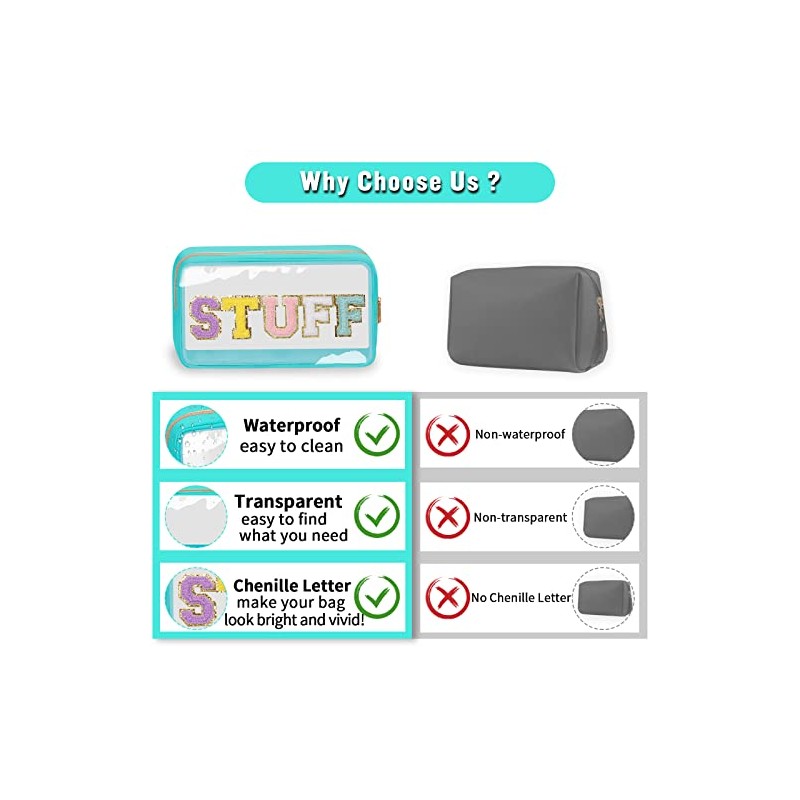 izuzta - Bolsa de maquillaje con parche de chenilla, con