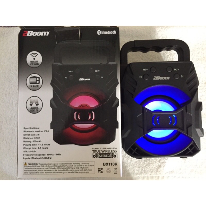 2Boom SURGE Bluetooth Portable Wireless Speaker Colorful Light FX 2BOOM