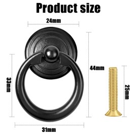 QZKJQDD 4 pcs Drawer Handles and Ring Pull, Vintage Metal Drawer Knobs Pulls Handles Decorative Furniture Door Drawer Handles and Ring Pull with Screws for Cabinet Wardrobe Cupboard Dresser (Black)