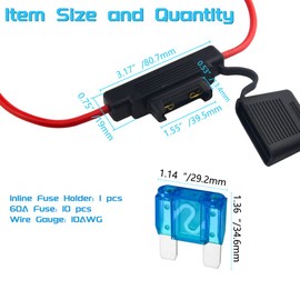 WMYCONGCONG Heavy Duty Inline Fuse Holder 10 Gauge Blade Fuse Holder with 10 Pack 60AMP Fuse Large Format