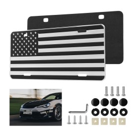 VEHITO 1/8" Brushed Aluminum Composite HD American Flag License Plate Matte Black