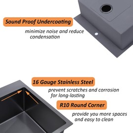 RICINUN 28 Inch Black Drop In Kichen Sink, 28x20 Inch Stainless Steel Single Bowl Workstation Sink, Top mount Gunmetal Black Sinks for RV, Laundry, 16 Gauge Overmount Kitchen Sinks With Strainer