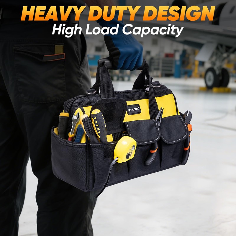 TICONN Heavy Duty Tool Bag with Multi-Pockets, Portable Tool Box