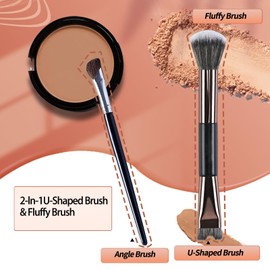 Yamobi 2-In-1 Nasenkonturpinsel Set Mit U-Form Und Fluffy Brush, Lidschatten Make-up Pinsel,Schminkpinsel Für Natürlichen Look, Ideal Für Nase Und Wangenknochen