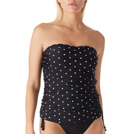 Ocean Blues Women's Black Polka Dot Plus Size Tankini Top No Bottom Bandeau Tankini Top Ruched Tankini Bathing Top Only Size X-Large