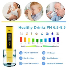 PH Meter, PH Value Meter, PH Meter with LCD Display, PH Tester Portable for Water, Pool, Aquarium, Drinking Water, pH Meter, High Accuracy, 0.00-14.00 Measuring Range