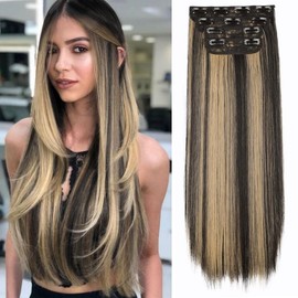 Vigorous [NEW IN] Vigorous Clip in Hair Extensions Long Wavy Synthetic Hairpieces,,Easy to Wear for Women Girls Daily Use Event Party Use - Color: 2/18 Black mix Blonde （22inch）