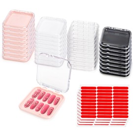 Jucoan 32 Pack Press on Nails Boxes, 2.75 x 2.75 Inch Press on Nail Display Case, Acrylic Fake Nails Storage Package Containers with 120 Adhesive Nail Tapes for Press on Nail Business Nail Art Salon