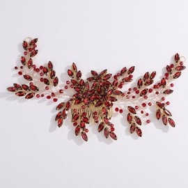 Lenjicons Wedding Rhinestone Hair Comb Large Crystal Rhinestone Hair Comb Bridal Headpiece for Women Wedding Hair Accessories for Brides Bridesmaid (wine red)