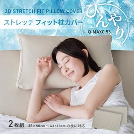 AQUA 414800G7 QMAX 0.53 Super Cooling Pillow Cover for Summer, Perfect Fit, 13.8 x 22.8 inches (35 x 58 cm) (For Standard 17.9 x 24.8 inches (43 x 63 cm), Set of 2, Champagne Gold, Cool to Touch,