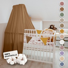 lilimaus Bed Canopy for Baby Bed, Brown, includes Pole, Canopy for Baby Bed Made of 100% Cotton Muslin Handmade – Bed Canopy for Girls and Boys – Canopy Bed Curtains with Rod – Baby Room Decoration
