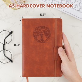 EOOUT Lined Journal Notebook for Women Men, Hardcover Leather Journals for Writing 300 Pages 5.7"×8.3" Brown Bible Diary College Ruled Notebooks for Work and School