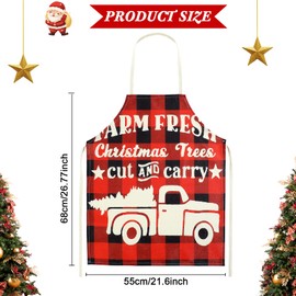 Zhanmai 7 Pcs Christmas Aprons for Women Men Red Black Buffalo Plaid Xmas Apron Adjustable Kitchen Cooking Baking with Snowman Elk Christmas Tree