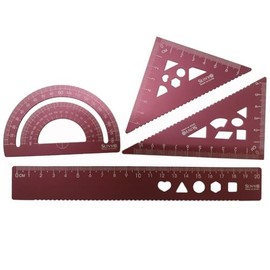 YUANCOX Student Rulers set of 4 pieces Drawing Straight Lines Triangles Protractor Scales Suitable for Student Geometry Mathematics Geography Drawing Auxiliary Learning Tools set (4pc-Red)