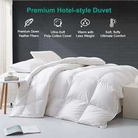 APSMILE Lightweight Down Feather Fibers Comforter Oversized Queen/Full Size, Light Warmth Duvet Insert for Hot Sleepers/Warm Weather -High Fill-Power Hotel Collection Comforter(98x98,White)
