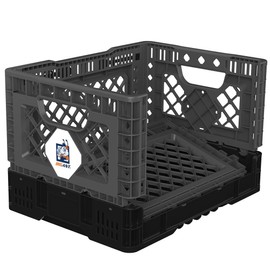 Bigant Heavy Duty Collapsible & Stackable Plastic Milk Crate - Snap Lock Foldable Industrial Garage Storage Bin Container Utility Tote Basket (Charcoal Gray, 1 Small Crate)