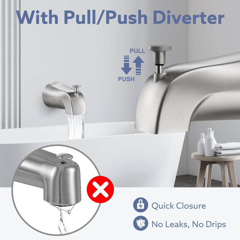 Threaded Tub Spout with Pull-Up Diverter - Leak Proof for