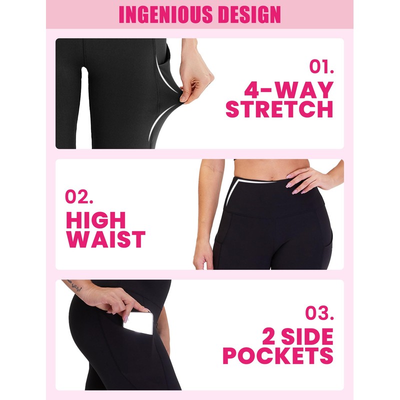 Showitty 3 Pack Leggings for Women with Pockets, High Waisted