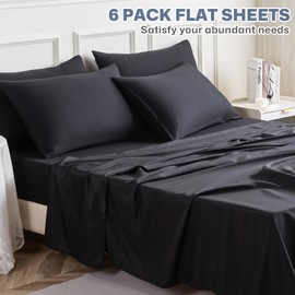 Lavisun Queen Flat Sheets 6 Pack,Black Brushed Microfiber Bed Sheets, Soft & Breathable Bulk Sheets for Massage, Home, Dorm Bed Sheet & Curtain