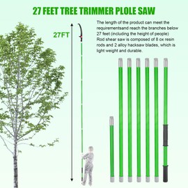 27 Feet Manual Pole Saw for Tree Trimming Manual Branch Pruner Cutter with Knives and Storage Pocket Garden Tool Tree Pruner Extendable for Pruning Palms and Shrubs