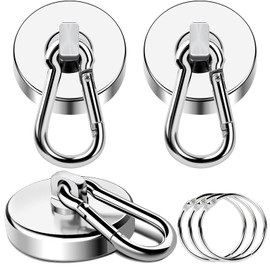 MIKEDE 150LB Magnetic Hooks, Neodymium Magnets Heavy Duty with Swivel Carabiner Hooks, Strong Rare Earth Magnets with Hooks for Garage, Kitchen, Cruise Cabin, Office - 3 Pack