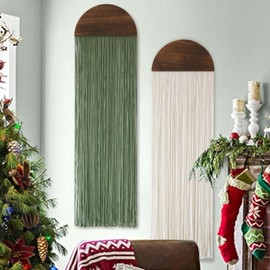 Flber 2 Pcs Macrame Wall Hanging Boho Decor Wall Tapestry Handmade Round Tassel 13.7" W x 51" L For Living Room Bedroom Headboard Decor