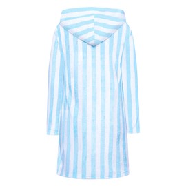 Umeyda Girls Robes, Plush Fuzzy Fleece Hooded Bathrobe with Belt Pockets Sleepwear for Kids, B Blue Strip, 2T = Tag 100