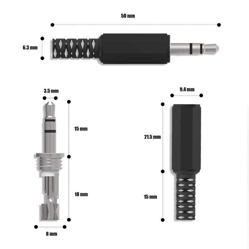 Ancable Replacement 4-Pack TRS Male Plug 3 Pole 1/8" 3.5mm