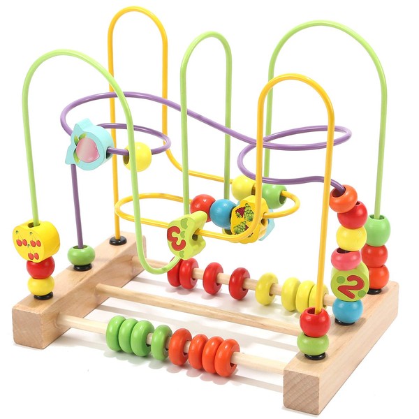 Wondertoys Bead Maze Toy for Toddlers Wooden Colorful Abacus Roller Coaster Educational Circle Toys for Babies Bead Maze Activity Cube Sensory Toys for Toddlers 1-3 for Children