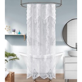 Warm Home Designs White Stall Shower Curtain 36 x 72 Inches with Attached Valance & 4 Tassels. Luxury Lace Small Shower Curtain for The Bathroom or RV Shower Curtain. LA White 36"