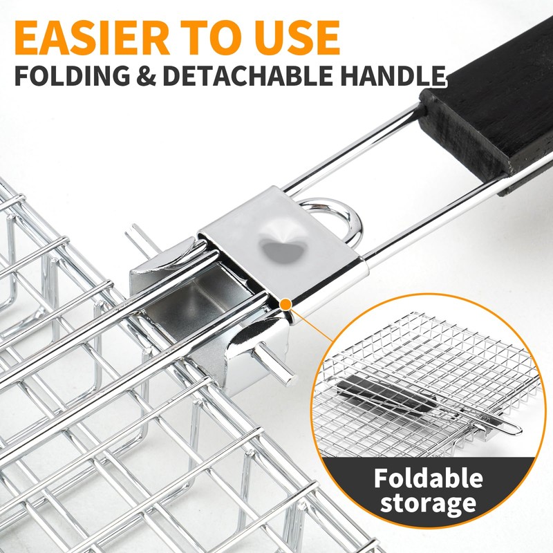BBQ Fish Grill Basket for Outdoor Grill, Stainless Steel Vegetable