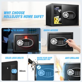 1.8 Cu Ft Safe Box with Fireproof Waterproof for Documents - Steel Security Personal Safe with Digital Electronic Keypad, Emergency Battery Box & Combination Lock, Safety Box for Valuables Money Cash