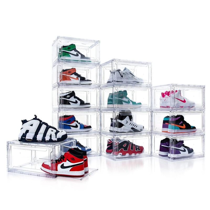 AOHMPT Upgraded 12 Pack Shoe Box,Acrylic Clear Shoe Boxes,Drop Front