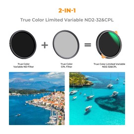 K&F Concept 52mm True Color Variable Fader ND2-32 ND Filter and CPL Circular Polarizing Lens Filter in 1 for Camera Lens Neutral Density Polarizer Filter (Nano-X Series)