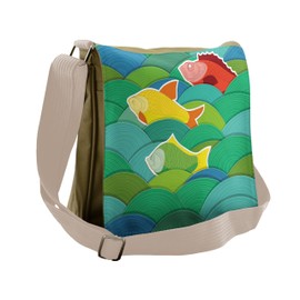 Ambesonne Nautical Messenger Bag, Sea Marine Waves Funky, Unisex Cross-body