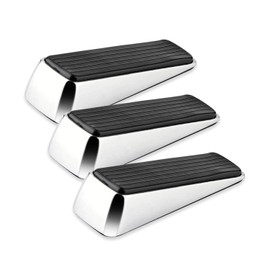 XFORT 3 Pack Door Wedge Polished Chrome, Door Jammer, Non-Slip Solid Rubber Grip with Anti-Scratch Surface Door Stopper, for Any Internal Door
