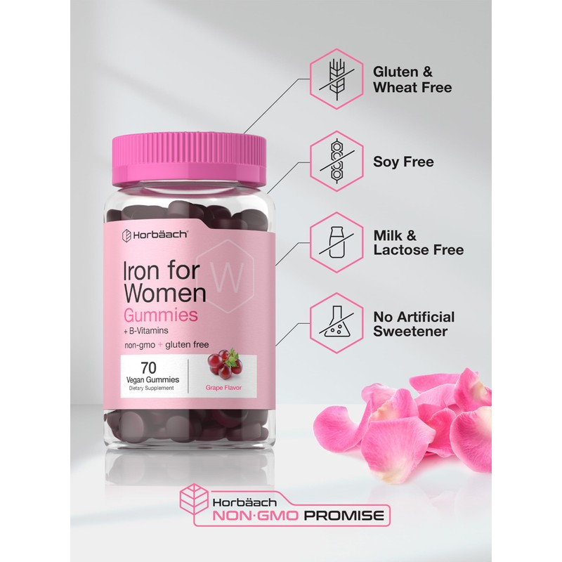 Horbäach Iron Gummies for Women | 70 Count | Grape