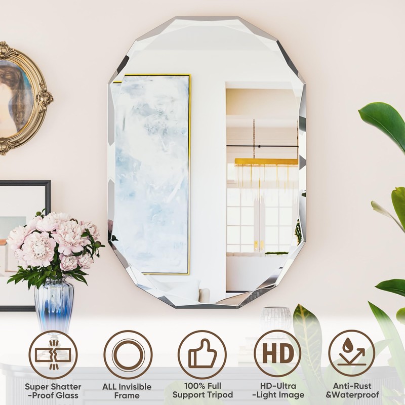Suidia Bathroom Mirror, 20" x 30" Oval Wall Mirror, Frameless