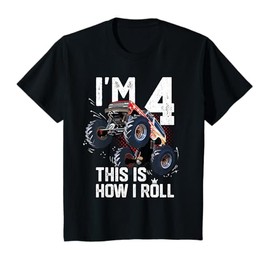 Kids I'm 4 This Is How I Roll Monster Truck 4th Birthday Boy Gift T-Shirt