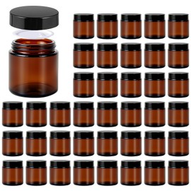 4 oz Glass Jars with Lids, Hoa Kinh 40 Pack Amber Small Glass Jars with Black Lids Empty Cosmetic Containers Airtight Round Glass Jar for Lotions, Powders and Ointments