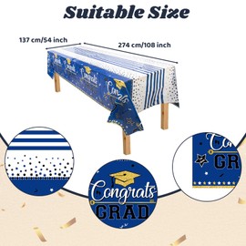Muswarm 3pc Graduation Tablecloths 2025 Graduation Party 54 * 108in Plastic Tablecloths Party Decorations and Supplies(Blue)